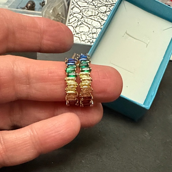 Vibrant Gold Plated Multicolor Hoop Earrings - Picture 5 of 11